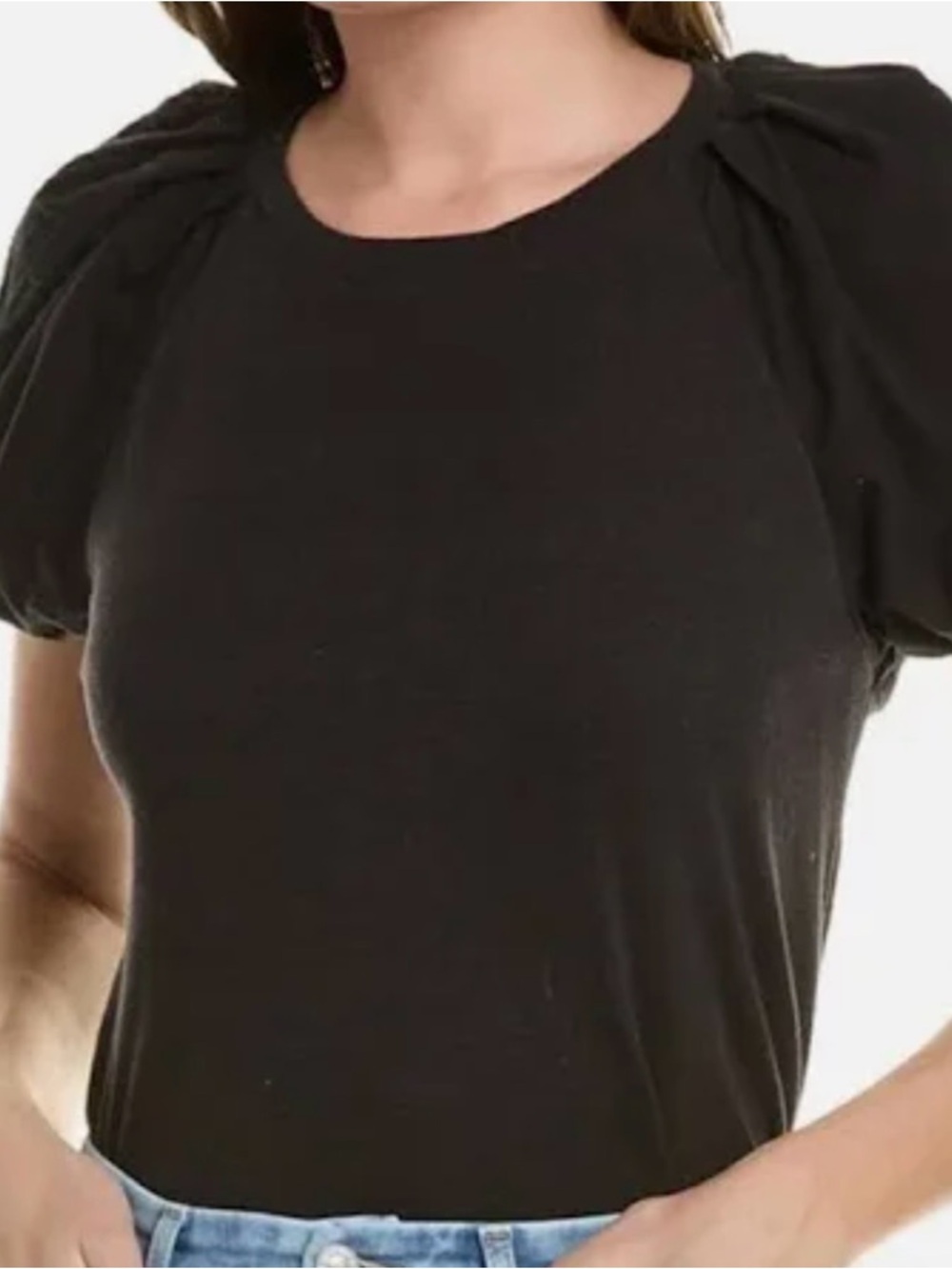7 For All Mankind Black Puff Sleeve Top